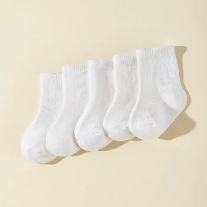 Chaussettes Blanches en Coton pour Bébé Fille et Garçon de 0 à 2 Ans, à la Mode, 5 Paires/Ensemble,