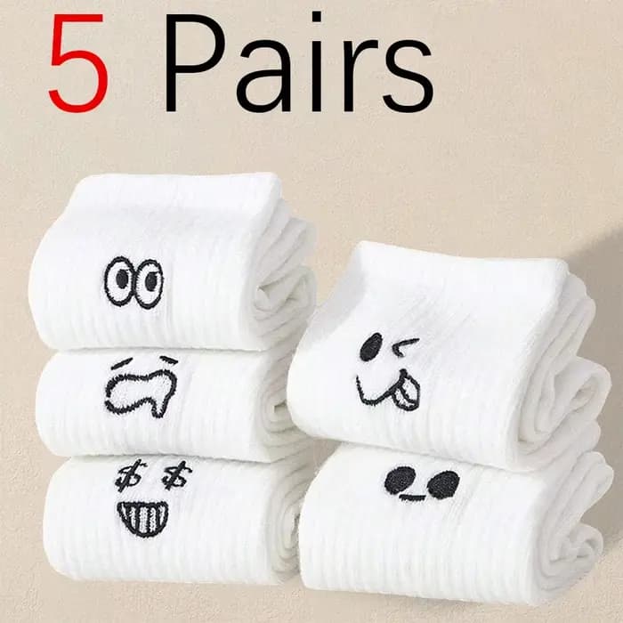5/10/20 paires hommes blanc dessin animé chaussettes à la mode polyvalent Expression chaussettes ave