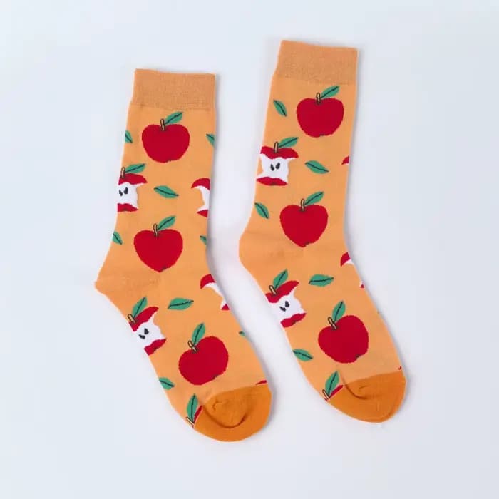 1 paire de chaussettes mi-mollet pour femmes, motif pomme, confortables, à la mode, fruits, pour tou