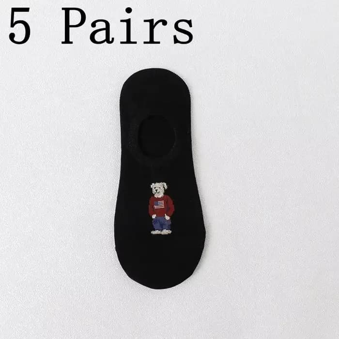 /Été 5 paires 1 ensemble mode hommes dessin animé ours automne chaussettes antidérapant Transparent