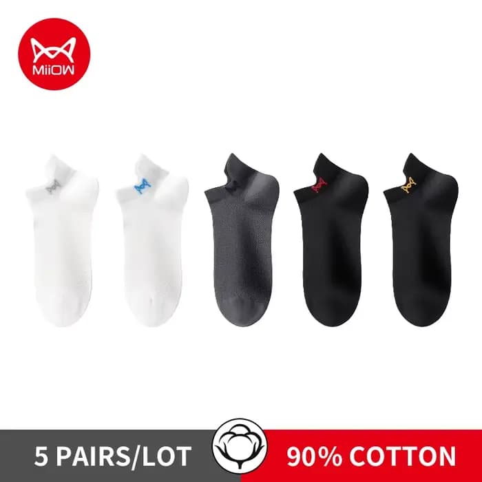 MiiOW – chaussettes de marque pour hommes, 5 paires, LOGO brodé, maille respirante antidérapante, dé