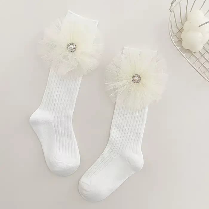 Filles chaussettes perle grand nœud papillon doux princesse mollet chaussette enfants bébé genou hau