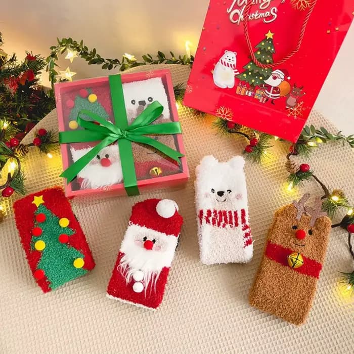 Chaussettes créatives en velours de corail du père noël, chaussettes de noël épaisses et confortable