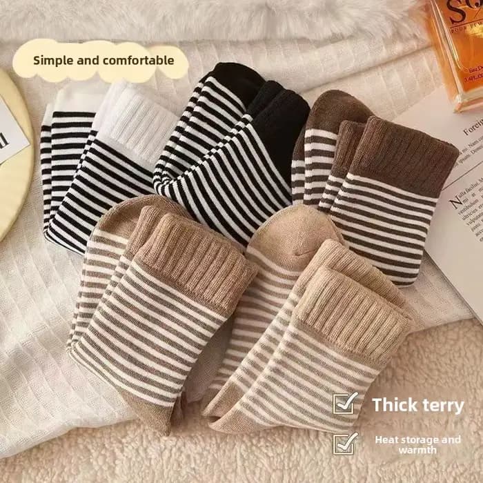5 paires de chaussettes thermiques pour enfants, doublées de polaire, épaisses, mi-mollet, rayées, u