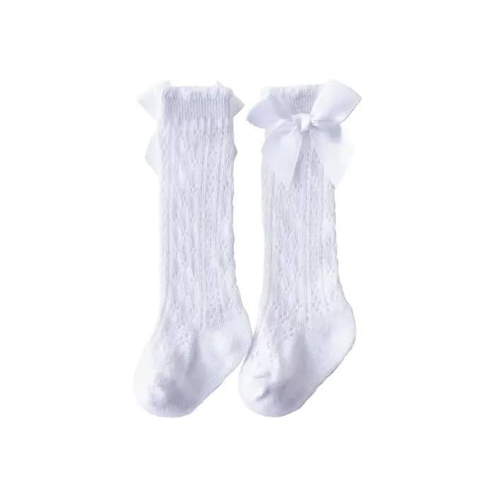Chaussettes hautes respirantes pour bébés filles, maille découpée, nœuds mignons, bas habnommée pour