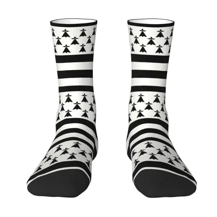 Drapeau de Bretagne hommes femmes équipage chaussettes unisexe amusant France région signe identité