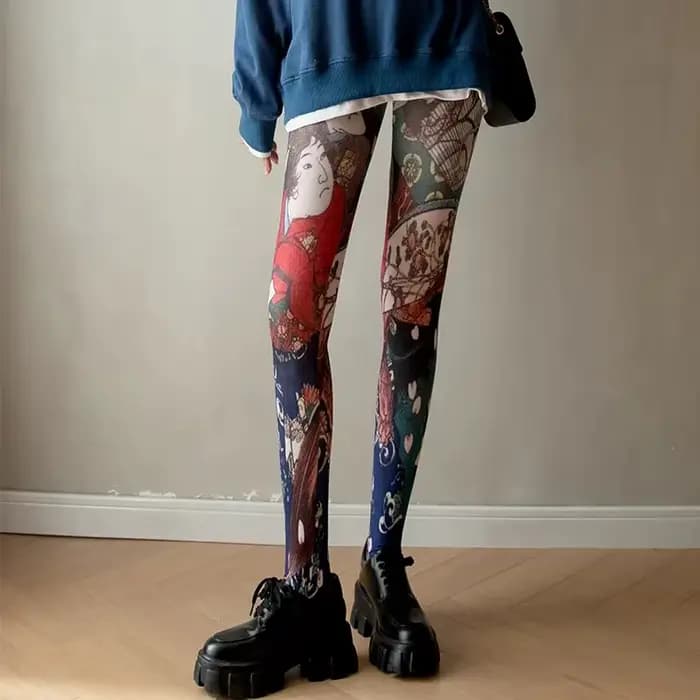 Collants College rétro pour femmes, bas de portrait abstrait, collants en nylon à proximité, chausse