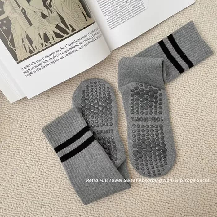 Chaussettes de yoga respirantes en coton à rayures vintage 2026, antidérapantes, pour Pilates, danse