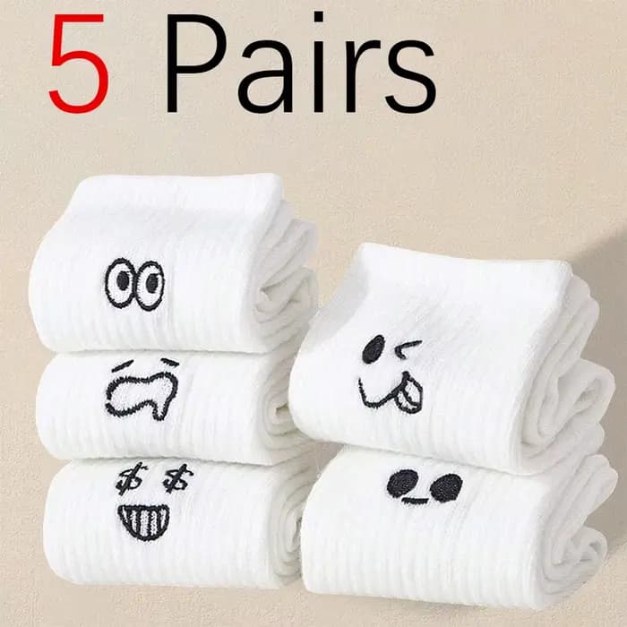 5/10/20 paires hommes blanc dessin animé chaussettes à la mode polyvalent Expression chaussettes ave