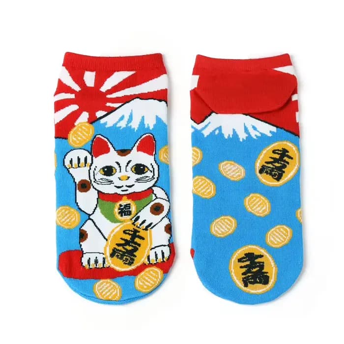 Chaussettes en coton de dessin animé pour femmes, chat chanceux, chatons mignons, chaussettes courte
