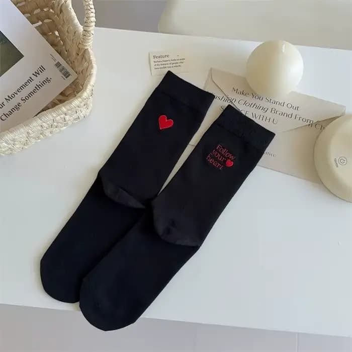 AB Style talon amour brodé mi Tube chaussettes pour femmes printemps été longue chaussette mode fill