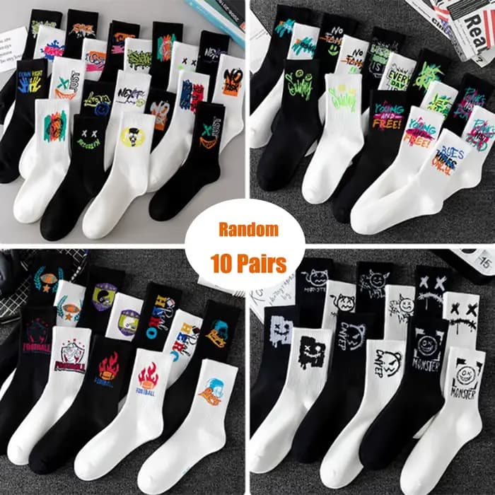 10 paires de chaussettes de sport à la mode pour Couple, de haute qualité, avec motifs Graffiti, cha