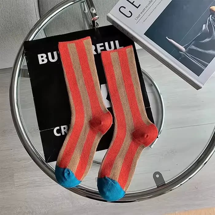 Chaussettes unisexes à rayures de couleur assortie, nouvelle ligne, en Tube, Double aiguille, Design