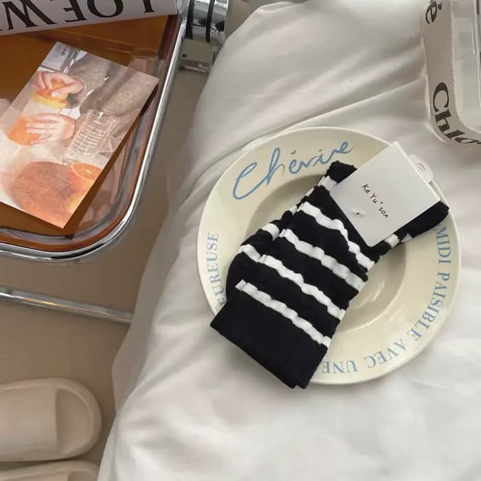 Chaussettes Rayées Légères et Respirantes en Coton, Simple, Tendance, Solide, Vente en Gros, Printem