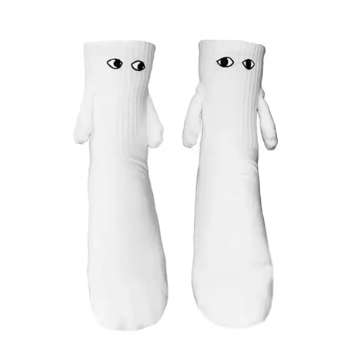 1 paire mode femme chaussettes drôle créatif Attraction magnétique mains noir blanc dessin animé yeu