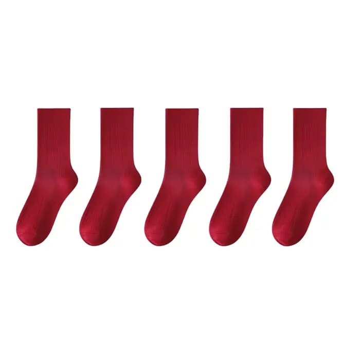 5/10 paires de chaussettes pour femmes, rouge et bordeaux, festives, confortables, respirantes, évac