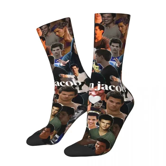 Chaussettes noires Twilight Jacob Harajuku, bas absorbant la sueur, chaussettes longues toutes saiso