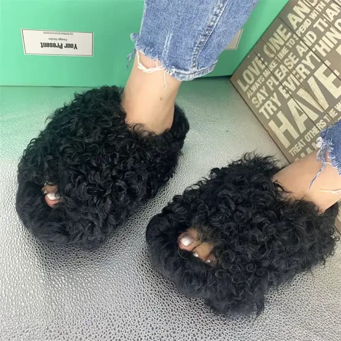 Intersect laine pantoufles femme maison en peluche curseur pour femme chaussures fourrure pantoufles