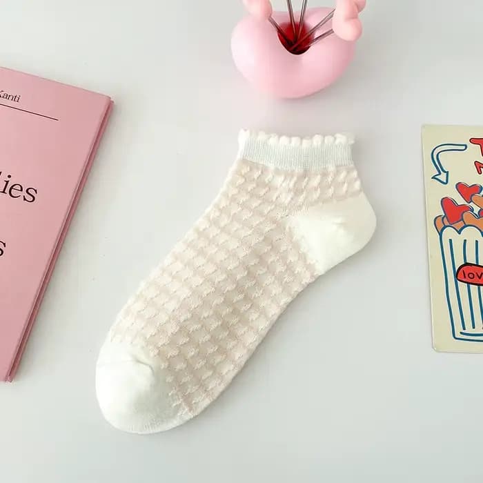 Chaussettes courtes en coton pour femmes, couleur blanc rose, Style mignon et doux, vêtements Kawaii