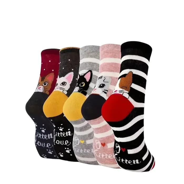 5 paires de chaussettes pour femmes avec motifs de chats, mignonnes, uniques, amusantes, confortable