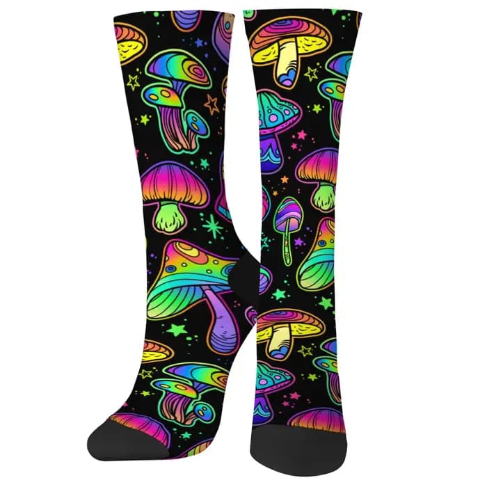 Chaussettes pour hommes à motif champignon dégradé néon, chaussettes fantaisie streetwear hip-hop, c