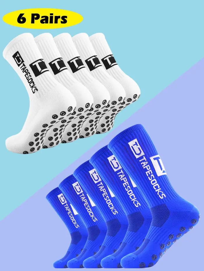 6 Pairs of football socks sports socks men's mid-calf socks silicone non-slip dot socks basketball y