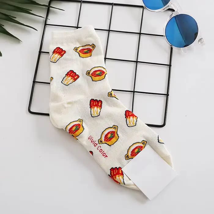Harajuku chaussettes heureuses hommes drôle dessin animé fruit avocat banane burger frites bière bis