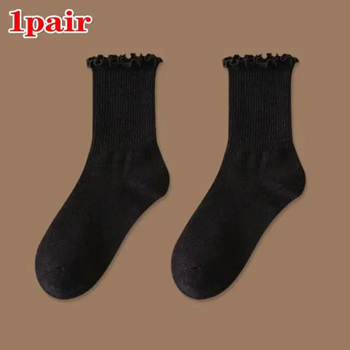 Chaussettes à volants femmes blanc noir froufrous Style Lolita jeune fille japonaise mignon Kawaii c