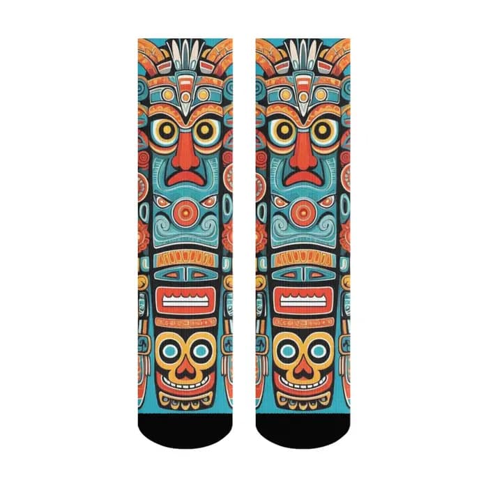 Chaussettes imprimées de dessin animé Totem indien nord-américain, Style ethnique Tribal, décontract