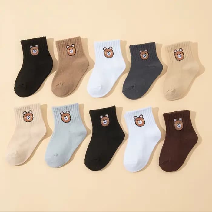 10 paires de chaussettes courtes élastiques mi-mollet, petit ours mignon, chaussettes pour bébé, cha
