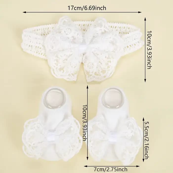3 pièces/ensemble crème dentelle bébé bandeaux et chaussettes nouveau-né princesse filles large stra