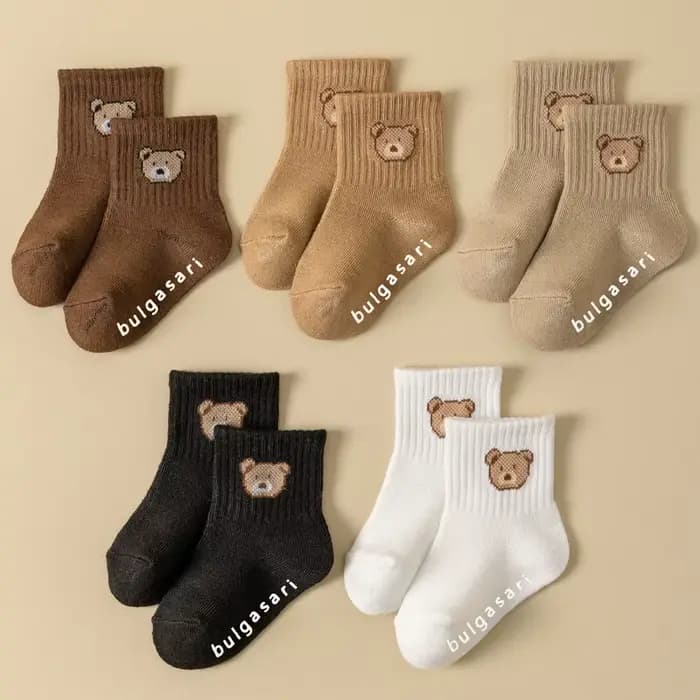 5 paires de chaussettes antidérapantes pour enfants avec imprimé ours mignon, confortables, toutes s