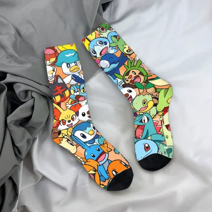 Chaussettes pour hommes, chaussettes antidérapantes avec personnages Pokemon, confortables, design m