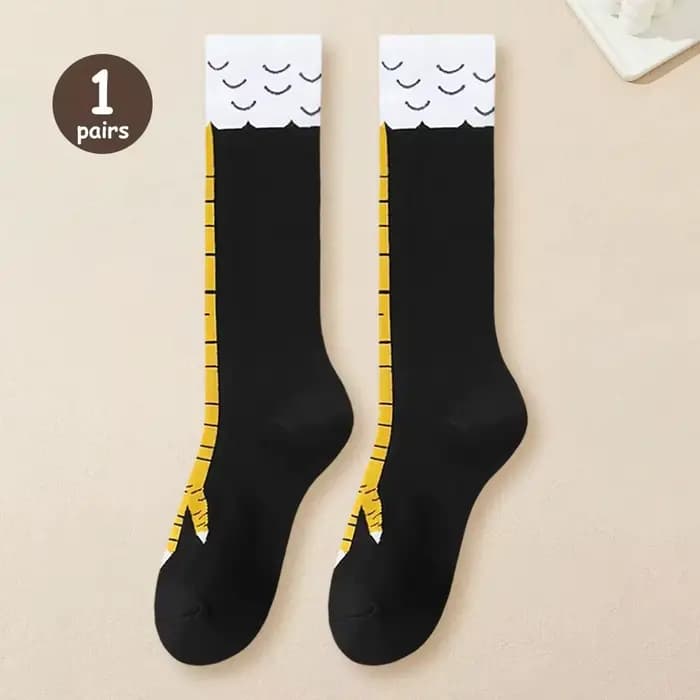 1/2/5 paires femmes genou chaussettes hautes à la mode dessin animé drôle poulet griffe chaussettes