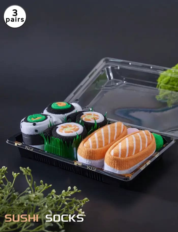 Chaussettes mi-tube pour hommes et femmes, même style, roman et intéressant, boîte-cadeau de sushi c