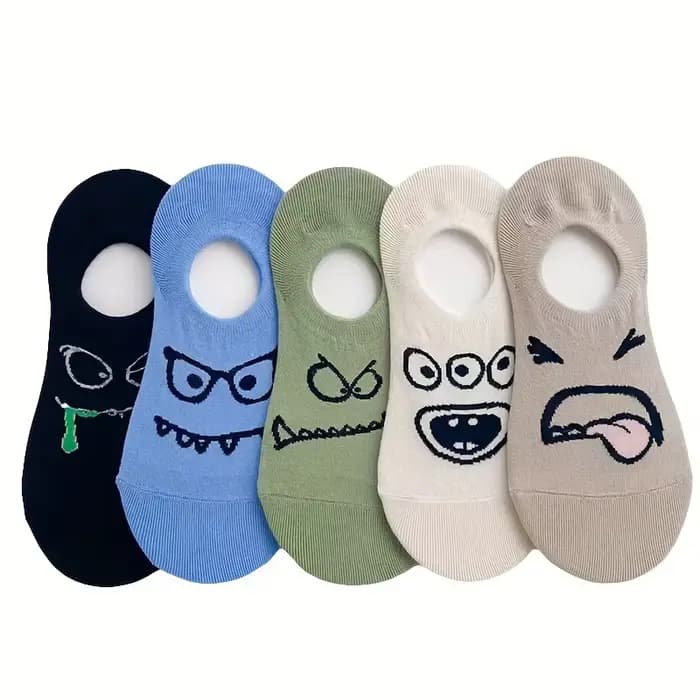 5 paires de chaussettes dessin animé expressions drôles bateau chaussettes femmes printemps et été m