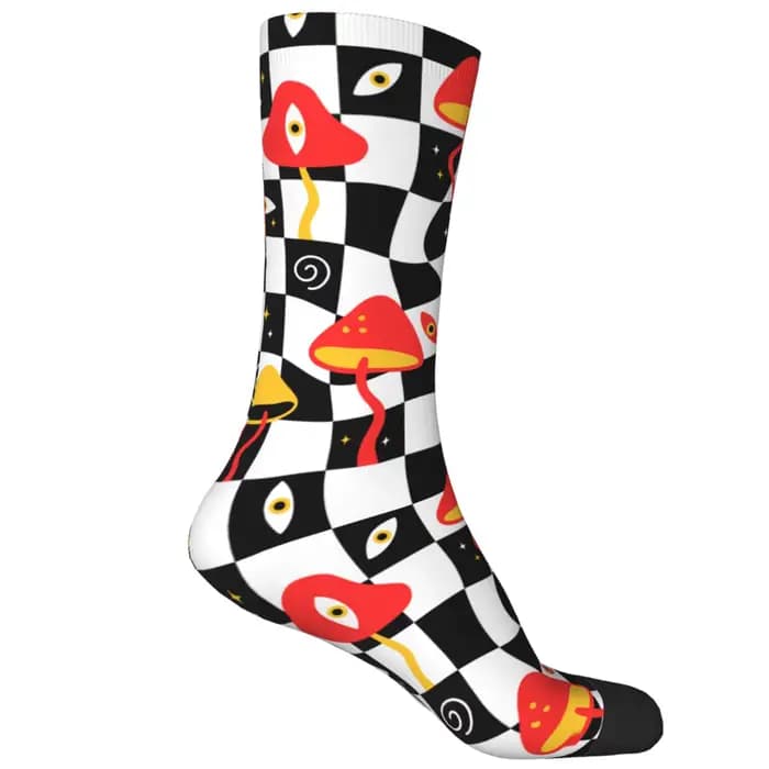 Chaussettes de chambre plus lentes pour hommes et femmes, chaussettes drôles Trippy Eyes Checkered C