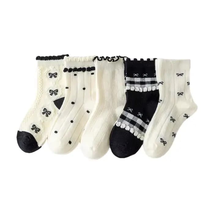 Chaussettes en coton solide pour enfants filles, 5 paires de nœuds papillon, douces, respirantes, ra