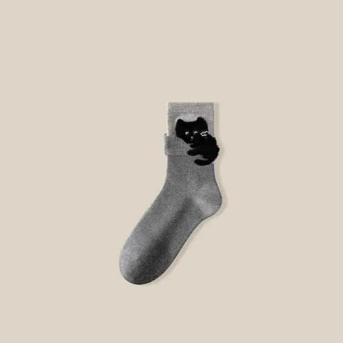 1 paire de chaussettes mi-hautes amusantes et mignonnes à imprimé chats, chaussettes de maison en co