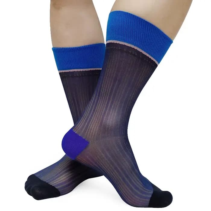 Chaussettes habillées en nylon et soie pour hommes, transparentes, rayées, sexy, pour chaussures en