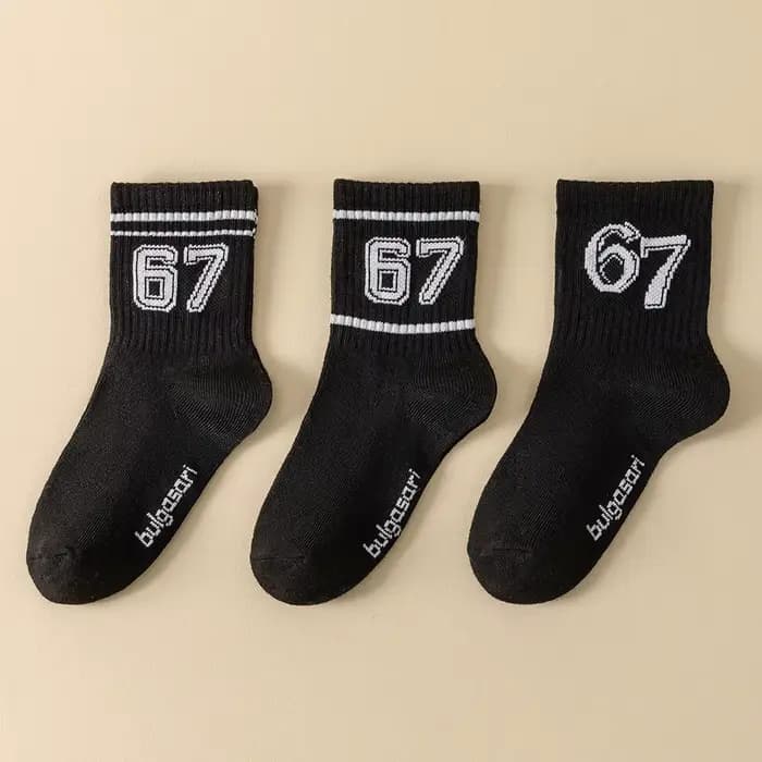 Chaussettes de basket-ball pour enfants, 3 paires, style sportif avec motif numéro 67, respirantes e