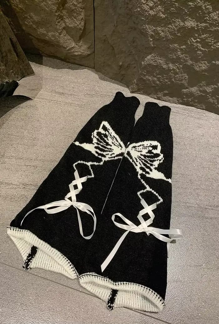 Ensemble de chaussettes Tube longues en soie Y2k, chauffe-jambes Lolita, avec cordon de serrage, JK