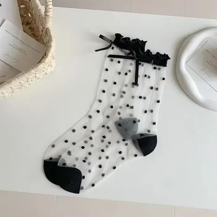 Chaussettes à pois en dentelle pour femmes, chaussettes transparentes respirantes en dentelle à pois