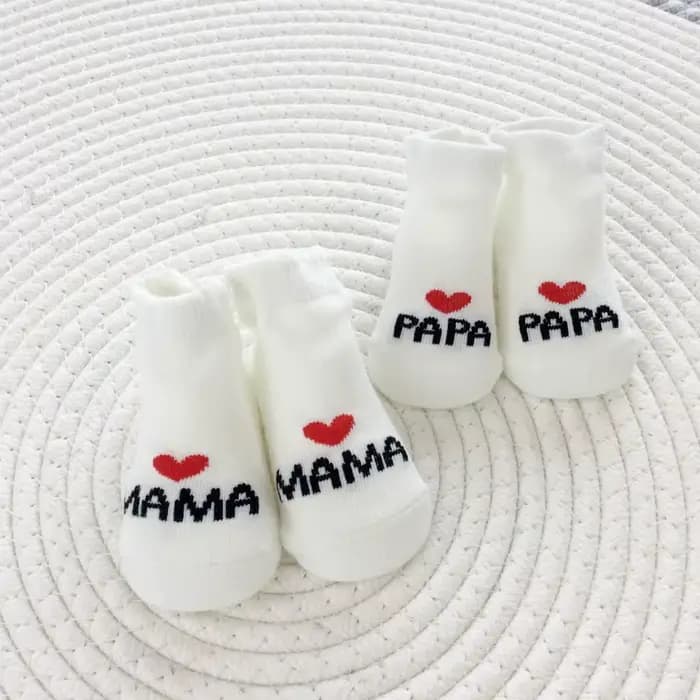 2 paires de chaussettes pour nouveau-né fille et garçon, blanches, mignonnes, amour MAMA PAPA Bebe,