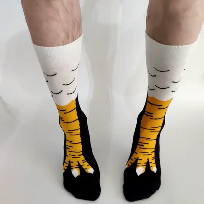 Hommes drôle patte de poulet équipage chaussettes poule pieds jaune longue jambe homme Couple école