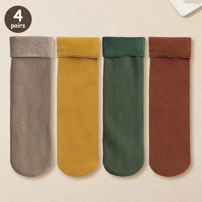 4 paires hiver chaud solide femmes chaussettes épaissir chaussettes thermiques peau noire sans coutu