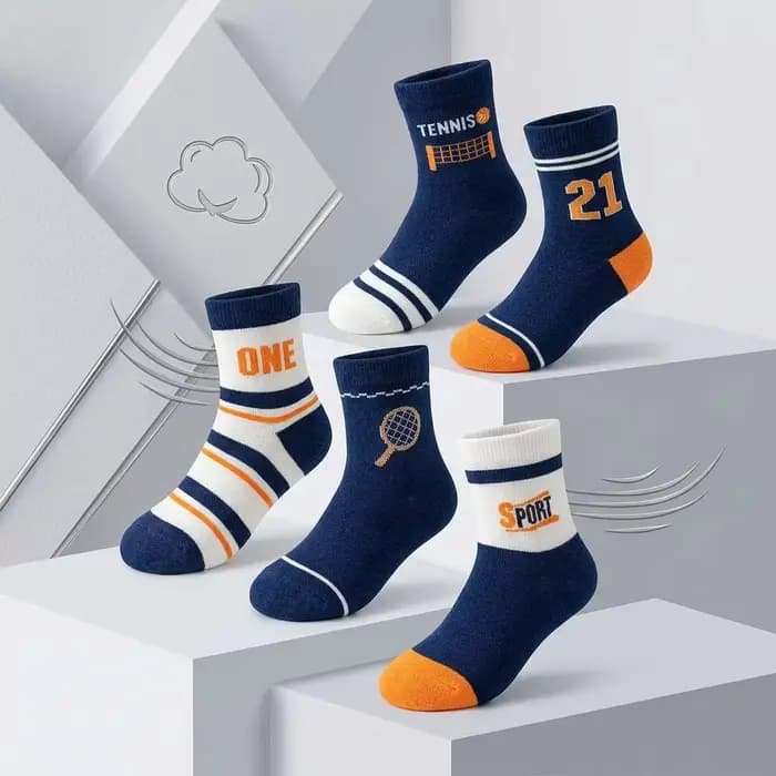 5 paires de chaussettes en coton pour garçons – Design sportif, chaussettes douces et confortables p