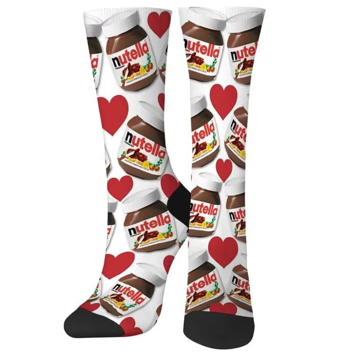 Nutella chocolat confiture heureux hommes chaussettes conception folle Harajuku nouveauté drôle tend