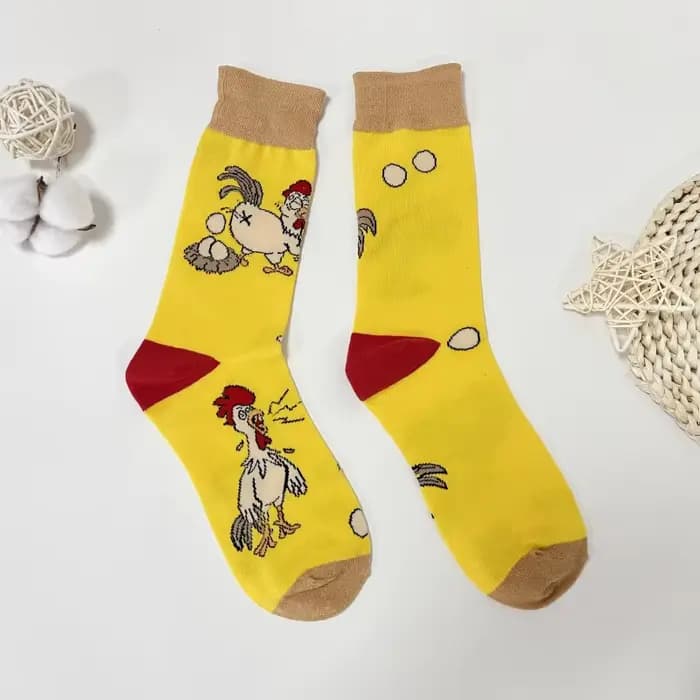 1 paire de chaussettes mi-mollet personnalisées pour hommes, nouveauté imprimée de poulet pondeant d