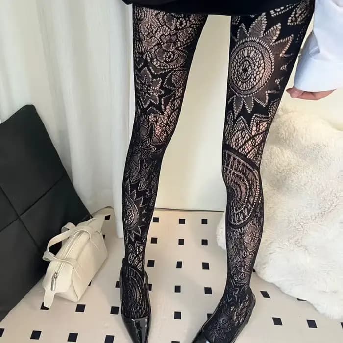 Nouveauté 2026 Collants résille rouges motif tournesol pour femme, sexy, fins, d'été, à maille flora